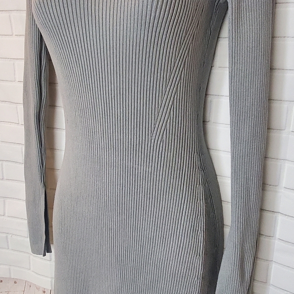 Zara Gray Ribbed Long Sweater Dress - Picture 2 of 8